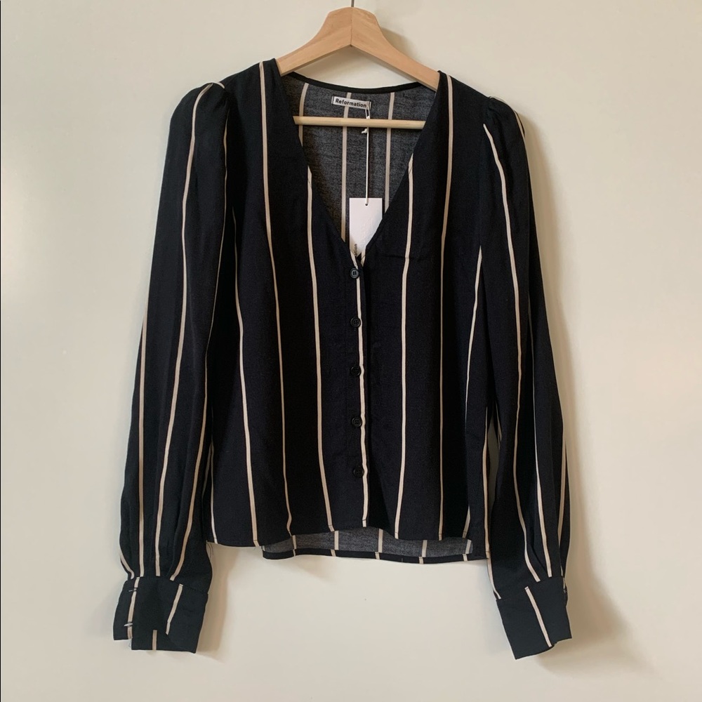 Reformation black and white striped blouse